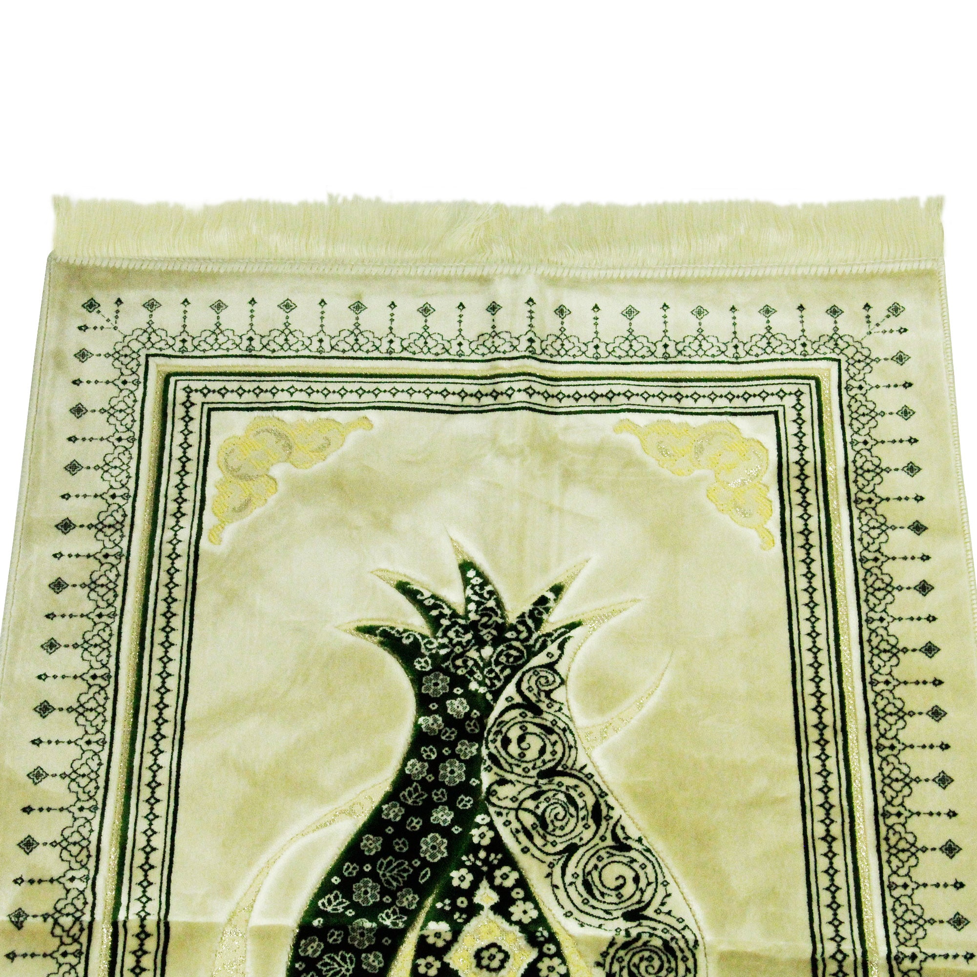 White and Green Premium Ultra Soft Authenitc Turkish Prayer Rug 2.5' x 3.5' Sajada Mat - Hijaz