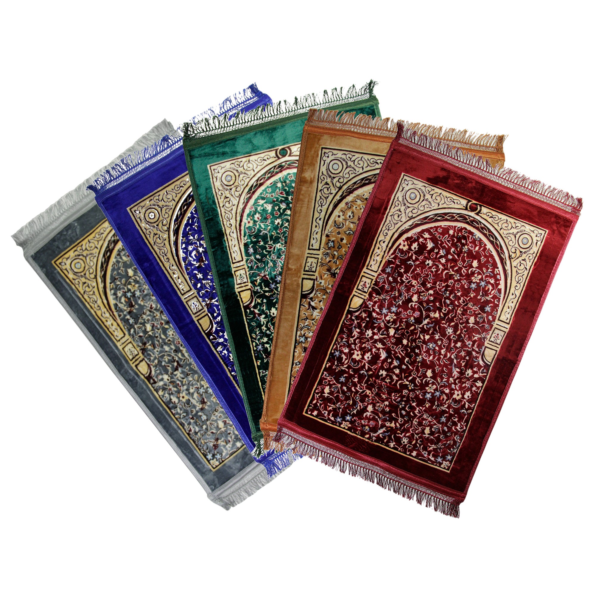 Turkish Floral Archway Gold Border Soft janamaz Padded Prayer Rug - Hijaz