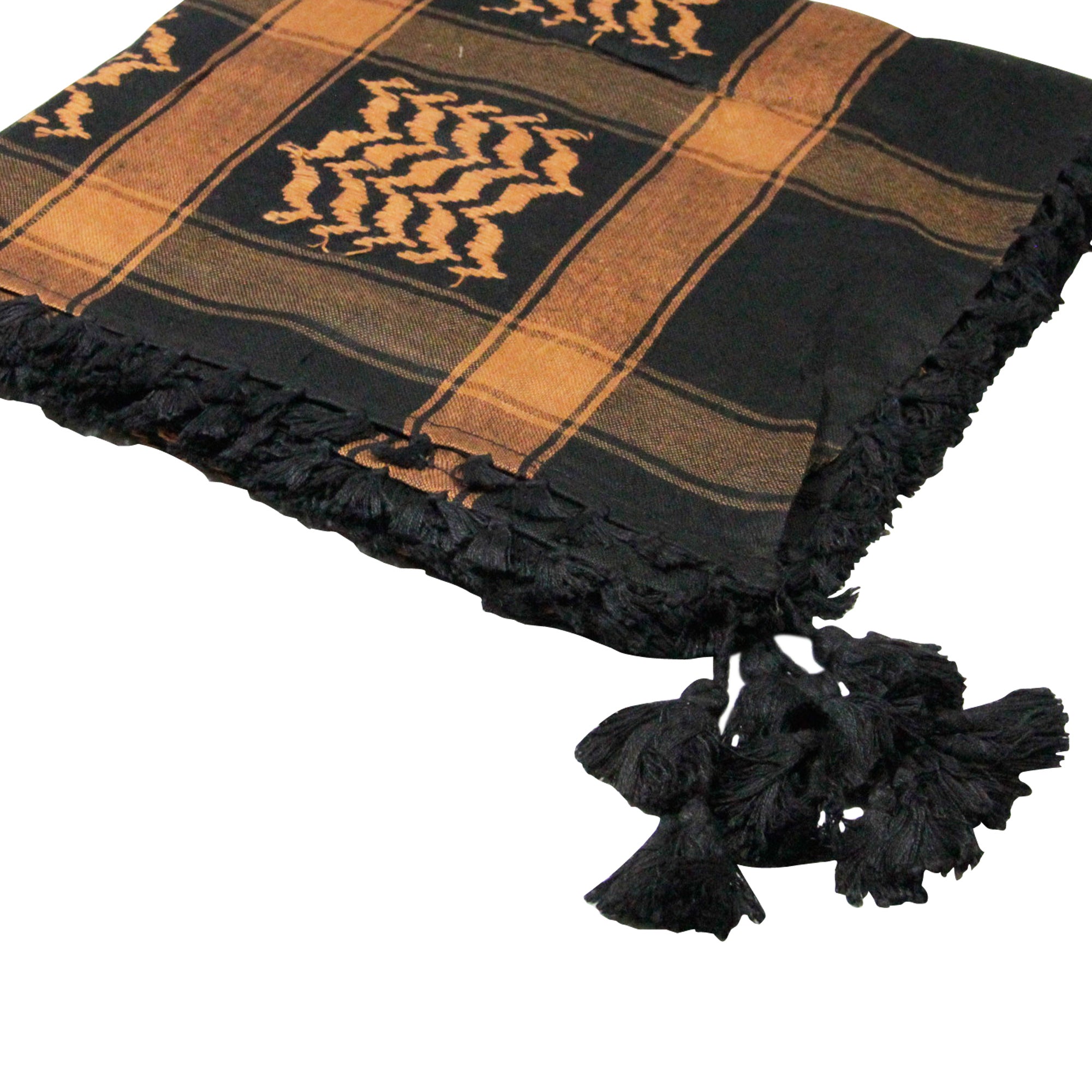 Black and Brown Shemagh Tactical Desert Scarf Keffiyeh with Tassles - Hijaz