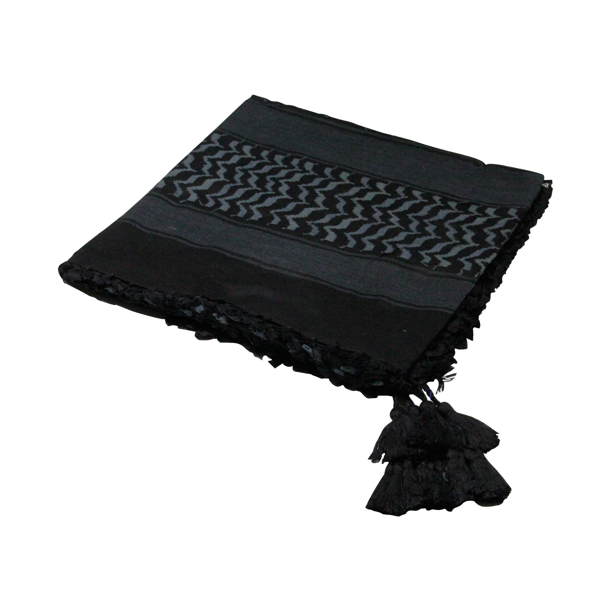 Black and Cool Gray Shemagh Tactical Desert Scarf Keffiyeh with Tassles - Hijaz