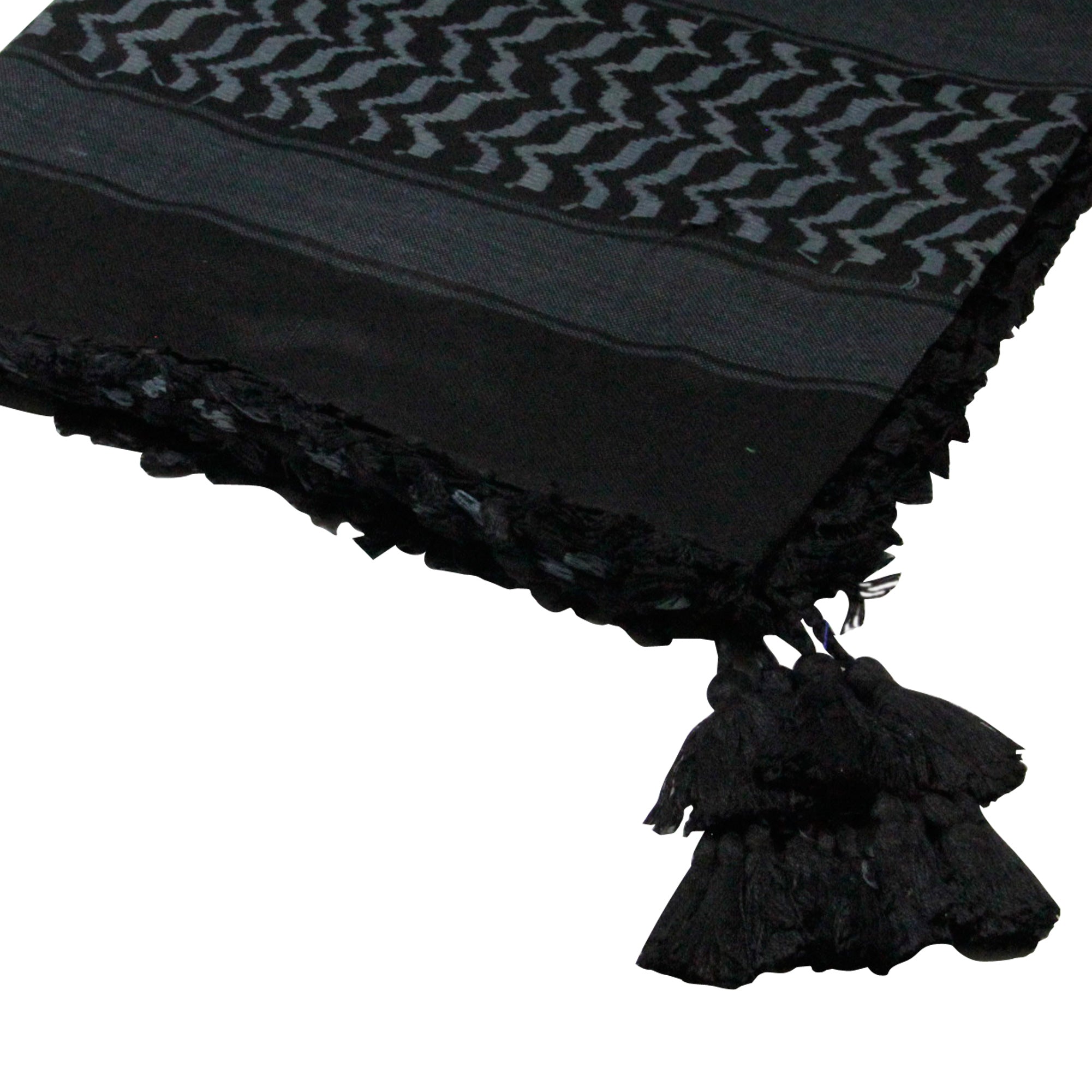 Black and Cool Gray Shemagh Tactical Desert Scarf Keffiyeh with Tassles - Hijaz