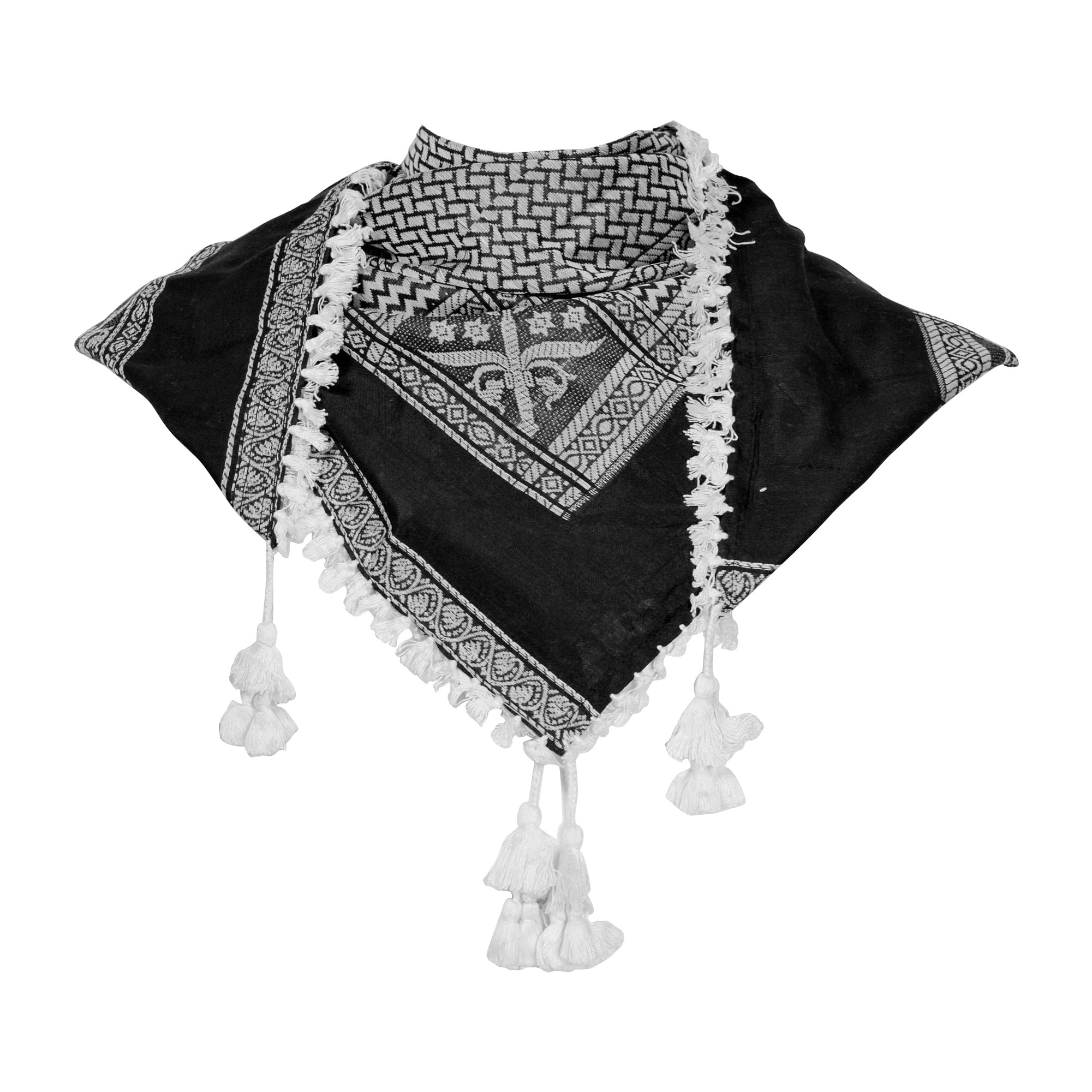 White and Black Small Palm Tree Fashion Shemagh Tactical Desert Scarf Keffiyeh - Hijaz