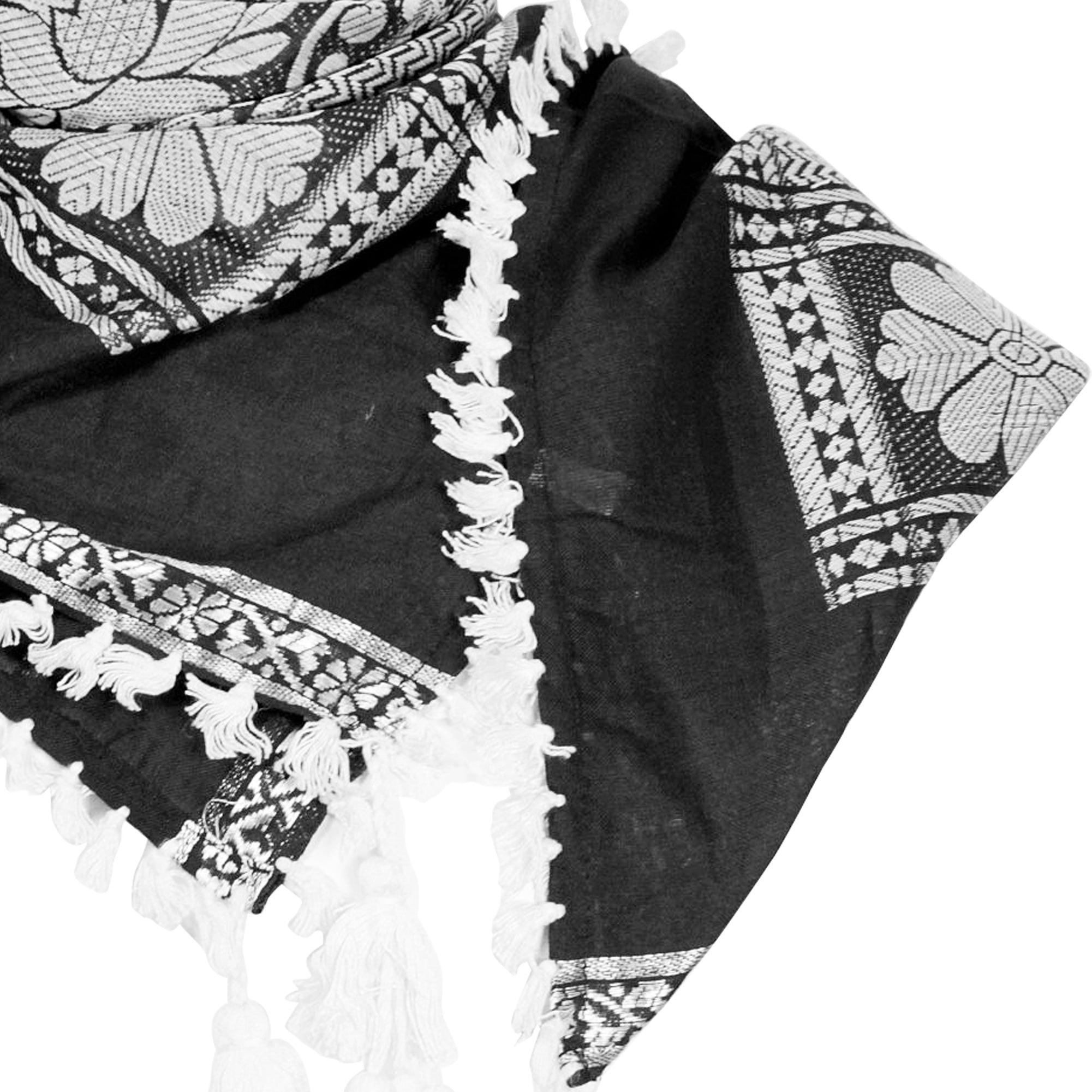 White and Black Clover Leaf Design Shemagh Tactical Desert Scarf Keffiyeh - Hijaz