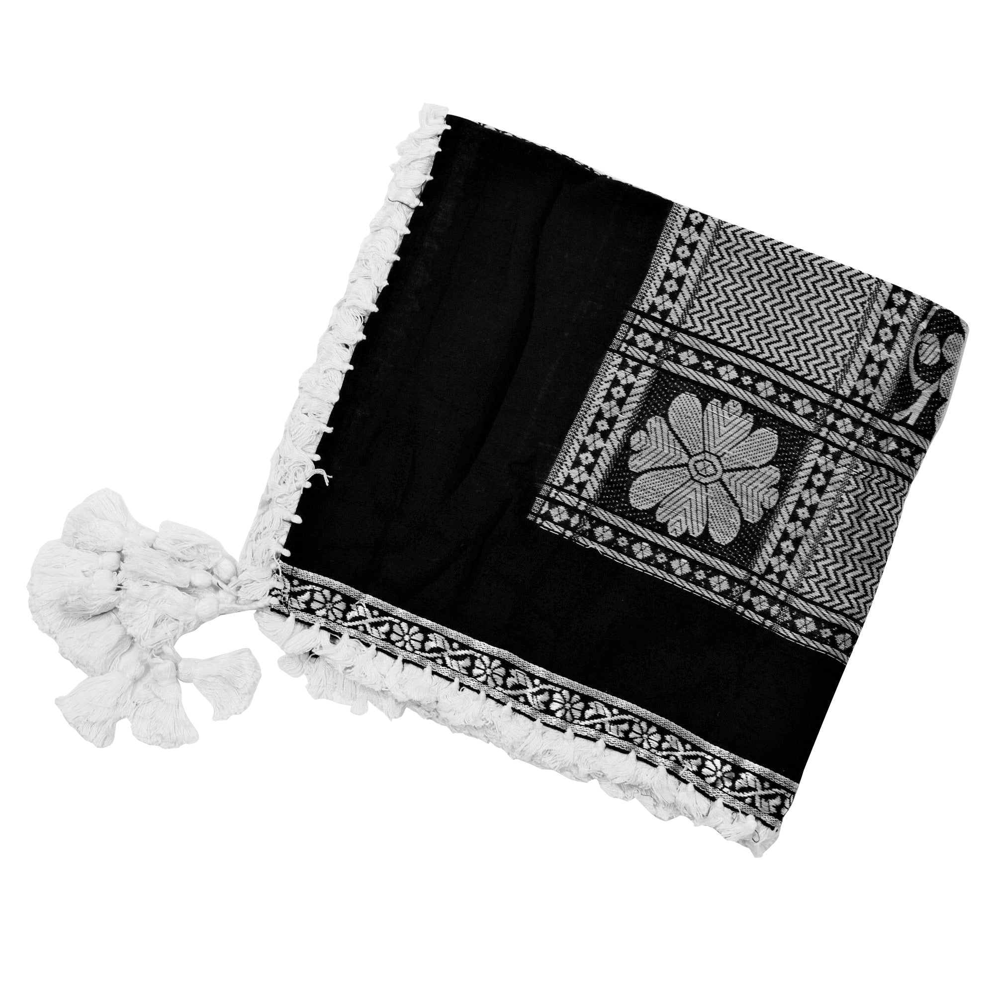 White and Black Clover Leaf Design Shemagh Tactical Desert Scarf Keffiyeh - Hijaz