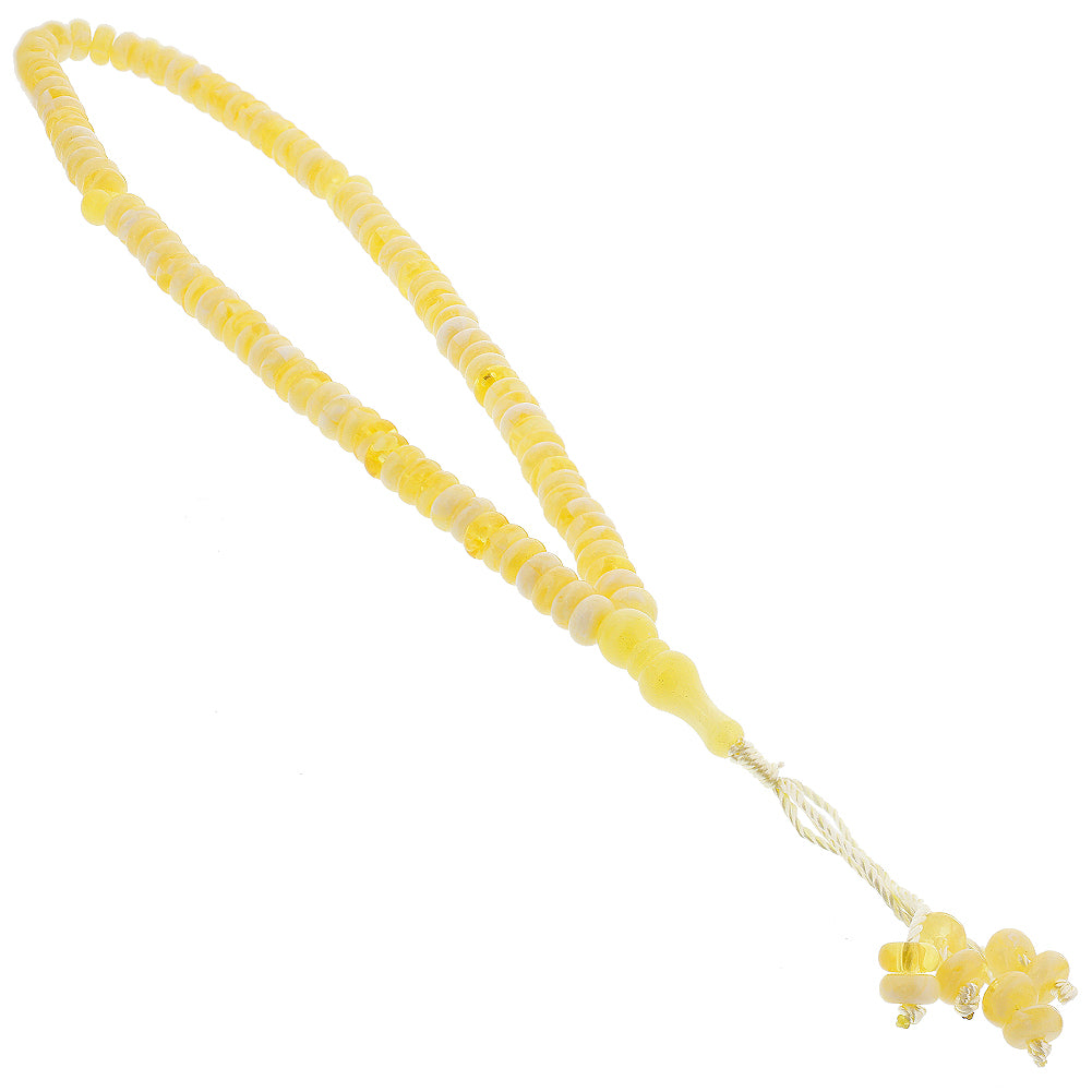 99 Count Translucent Yellow and White Marble Design Rosary Prayer Bead Tasbih - Hijaz