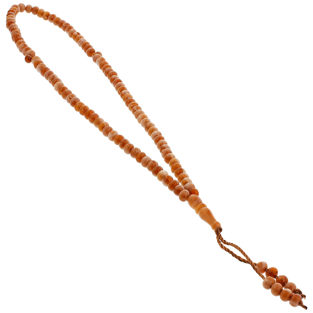 99 Count Translucent Red-Orange and White Rosary Prayer Bead Tasbih with Seperatory Beads - Hijaz