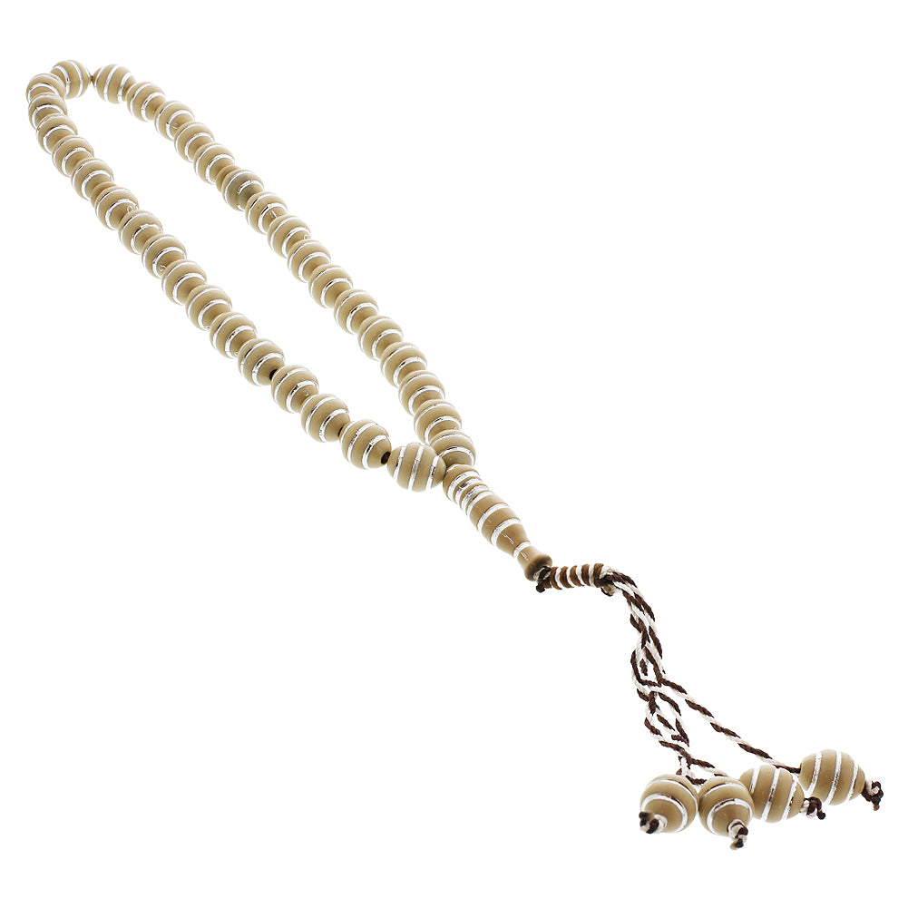 33 Count Tan Rosary Prayer Bead Tasbih with Horizontal Silver Stripe Design - Hijaz