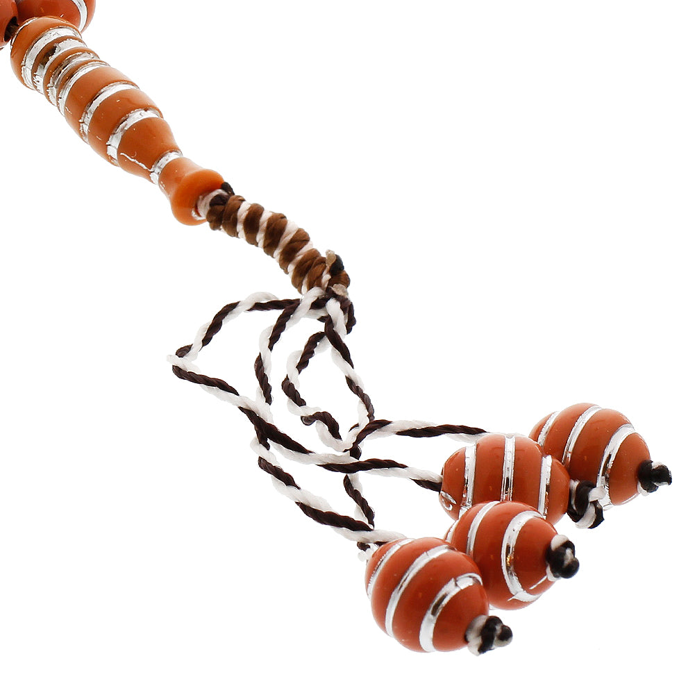 33 Count Red-Brown Rosary Prayer Bead Tasbih with Horizontal Sliver Stripe Design - Hijaz