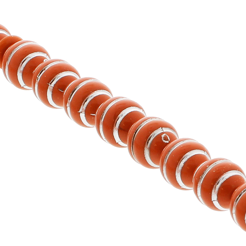 33 Count Red-Brown Rosary Prayer Bead Tasbih with Horizontal Sliver Stripe Design - Hijaz
