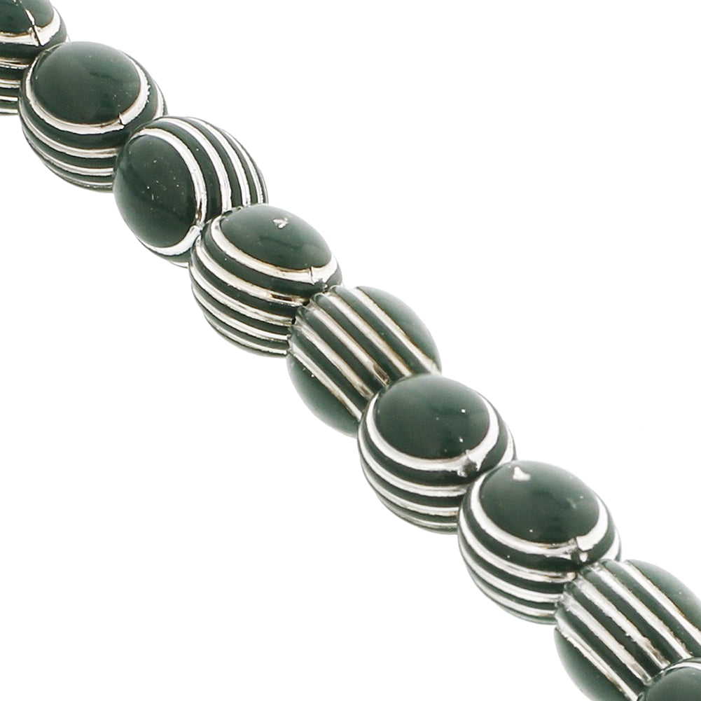 33 Count Forest Green Rosary Prayer Bead Tasbih with Horizontal Sliver Stripe Design - Hijaz
