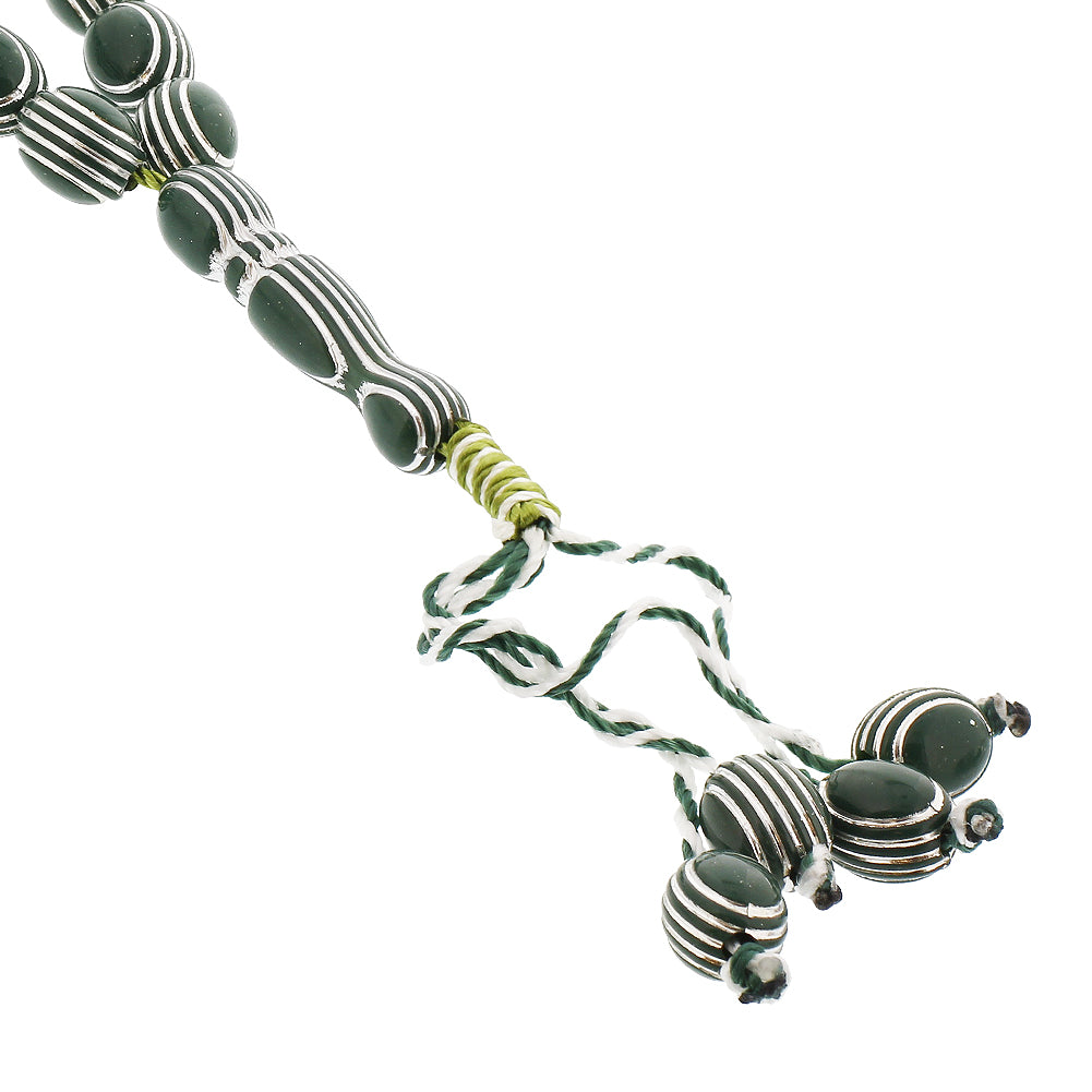 33 Count Forest Green Rosary Prayer Bead Tasbih with Horizontal Sliver Stripe Design - Hijaz
