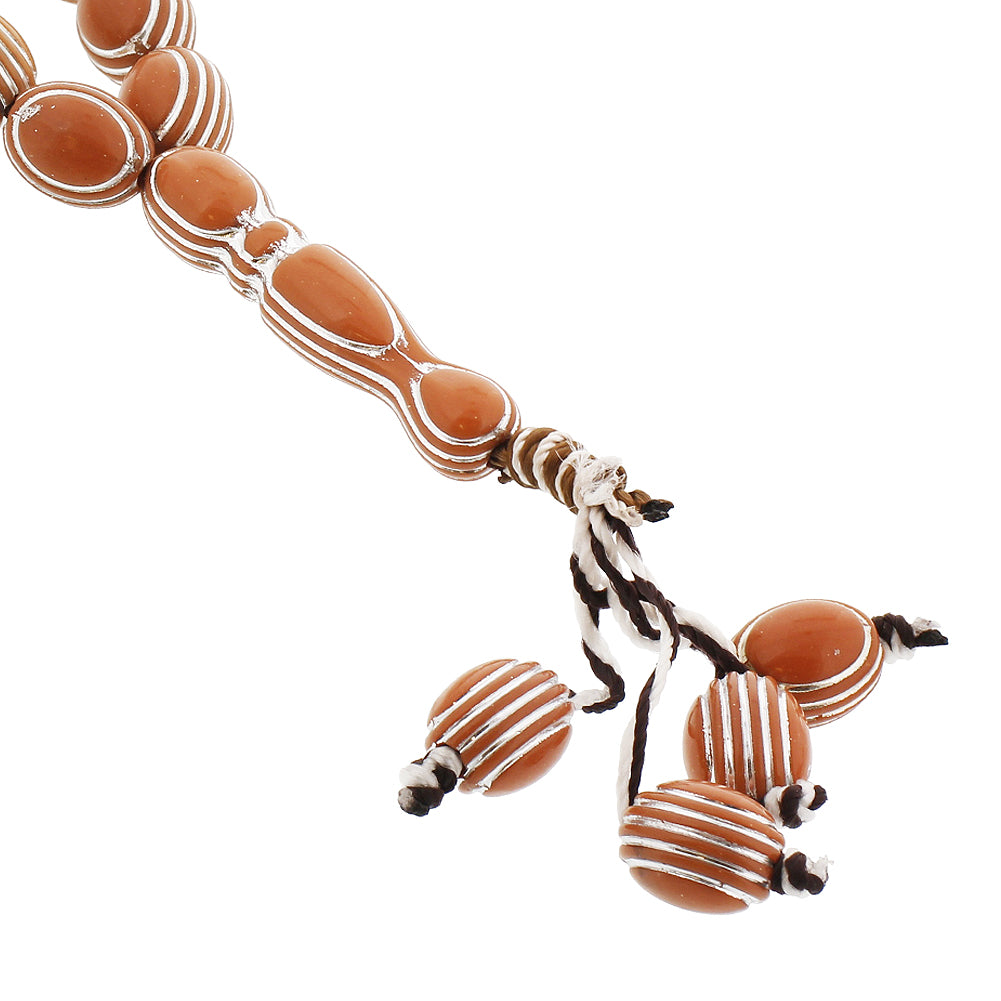 33 Count Pale Orange Rosary Prayer Bead Tasbih with Horizontal Sliver Stripe Design - Hijaz