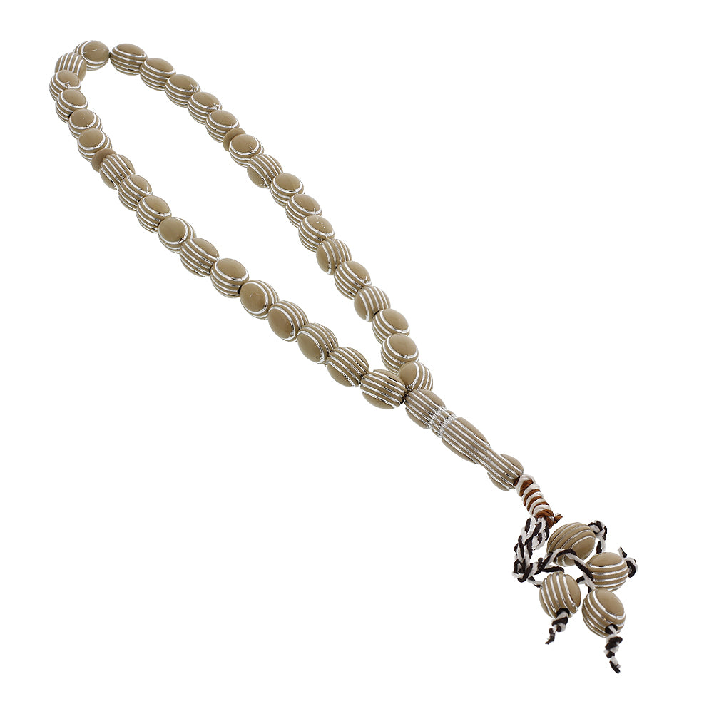 33 Count Warm Gray Rosary Prayer Bead Misbaha with Horizontal Silver Stripe Design - Hijaz
