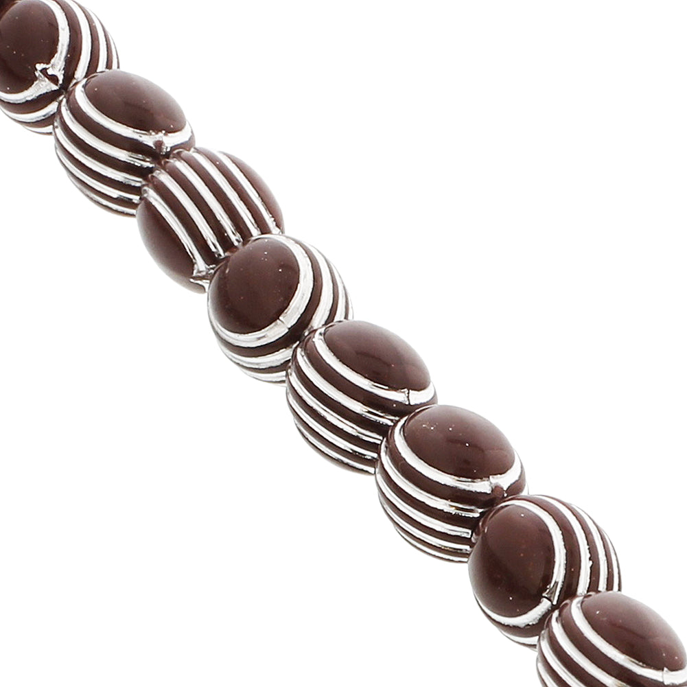 33 Count Dark Brown Rosary Prayer Bead Tasbih with Horizontal Silver Stripe Design - Hijaz