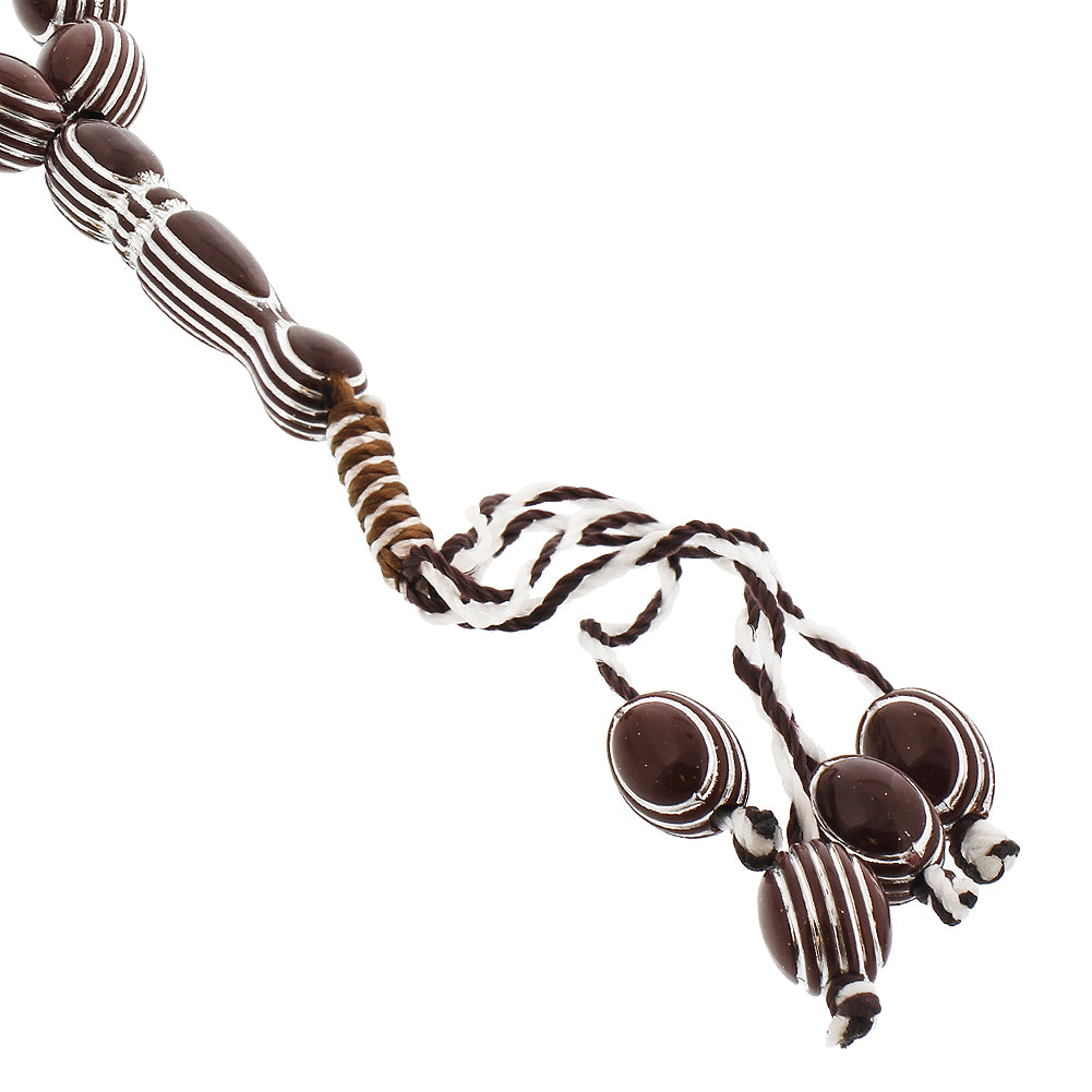 33 Count Dark Brown Rosary Prayer Bead Tasbih with Horizontal Silver Stripe Design - Hijaz