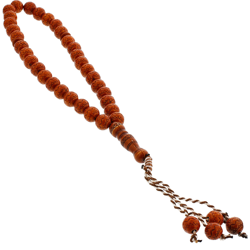 33 Count Dark Brown Rosary Prayer Bead Tasbih with Black Tribal Design - Hijaz