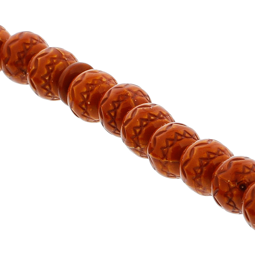 33 Count Dark Brown Rosary Prayer Bead Tasbih with Black Tribal Design - Hijaz