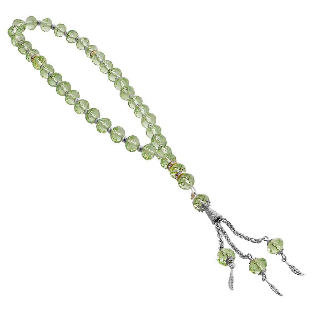 33 Count Transparent Green Glass Crystal Rosary Prayer Bead Tasbih - Hijaz