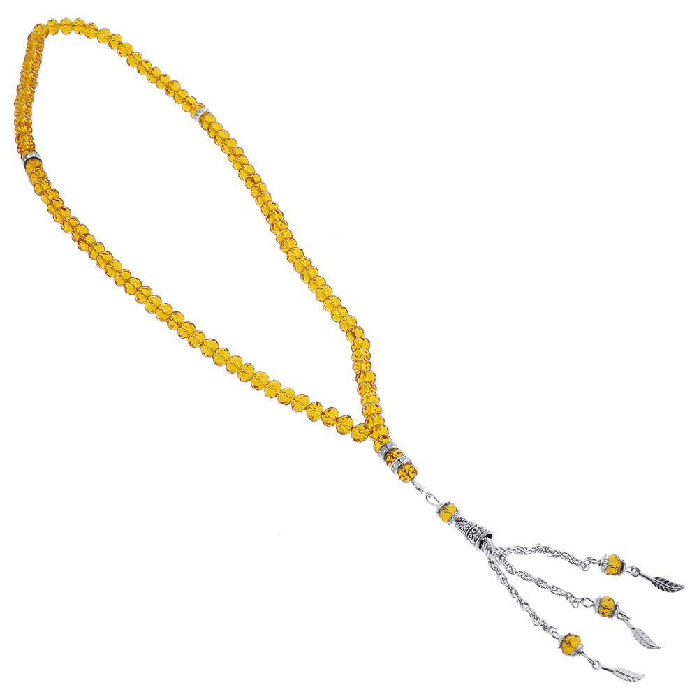99 Count Yellow Citrine Colored Glass Rosary Prayer Bead Misbaha - Hijaz