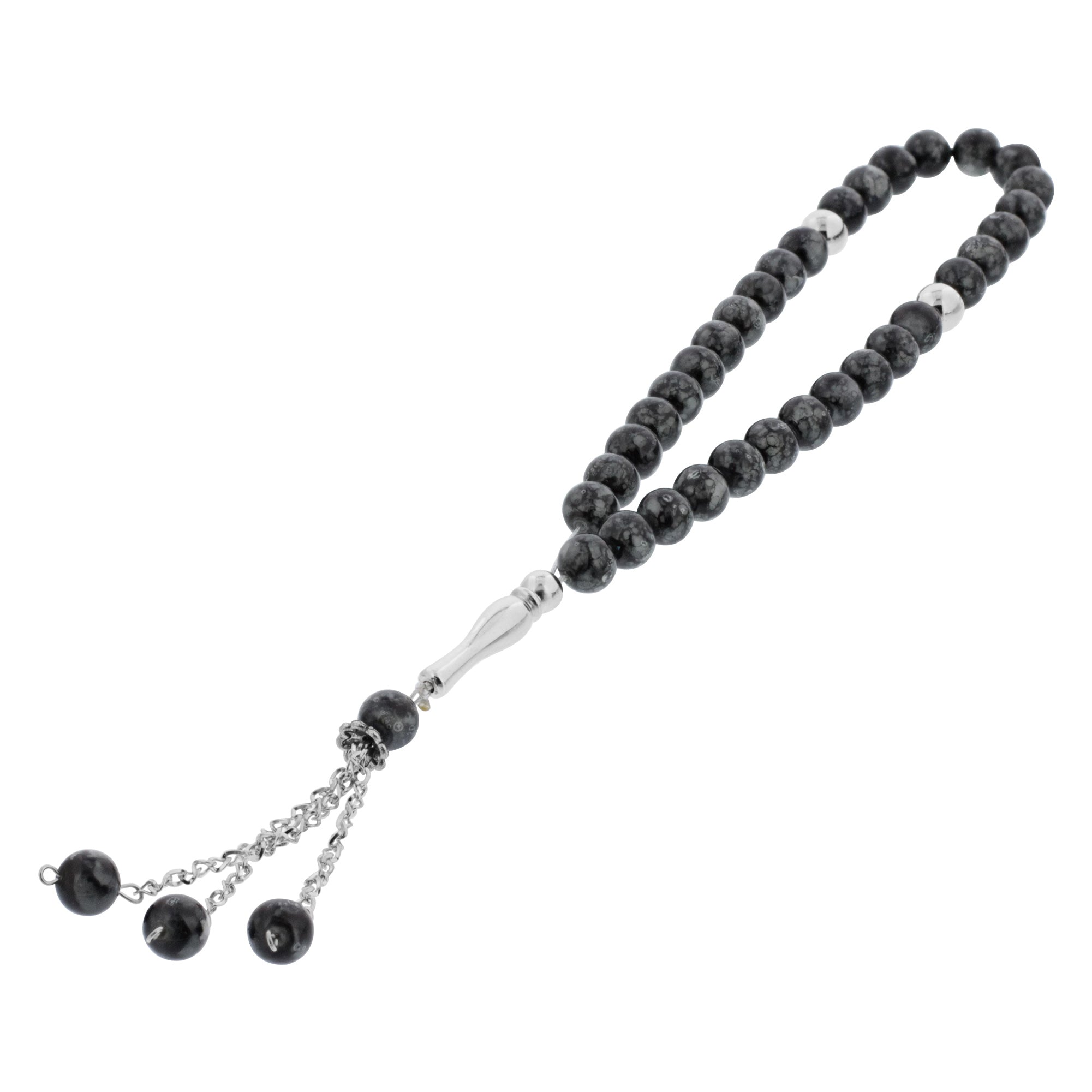 33 Gray Marble Glass Bead Tasbih Rosary Prayer Beads Bracelets With Metal - Hijaz