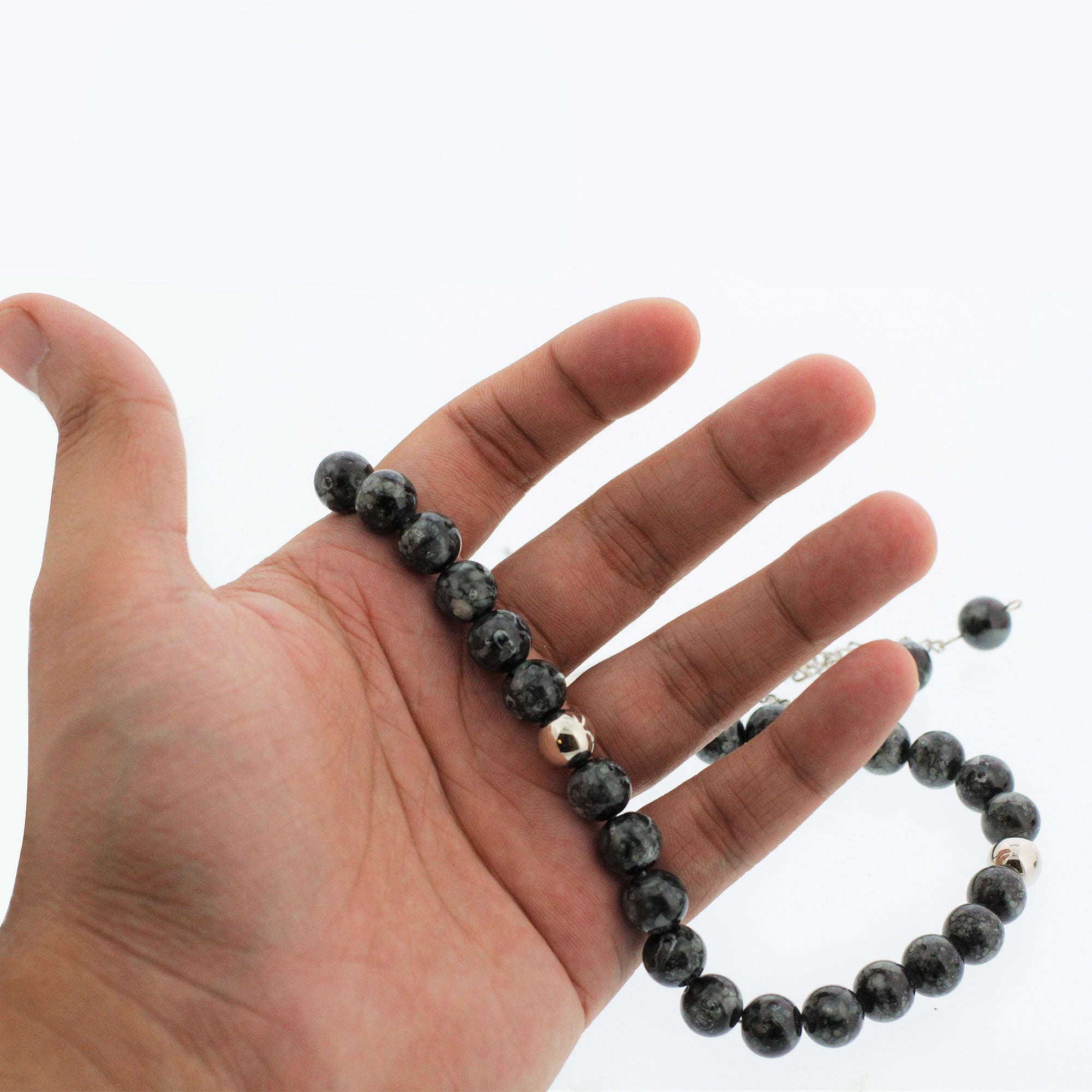 33 Gray Marble Glass Bead Tasbih Rosary Prayer Beads Bracelets With Metal - Hijaz