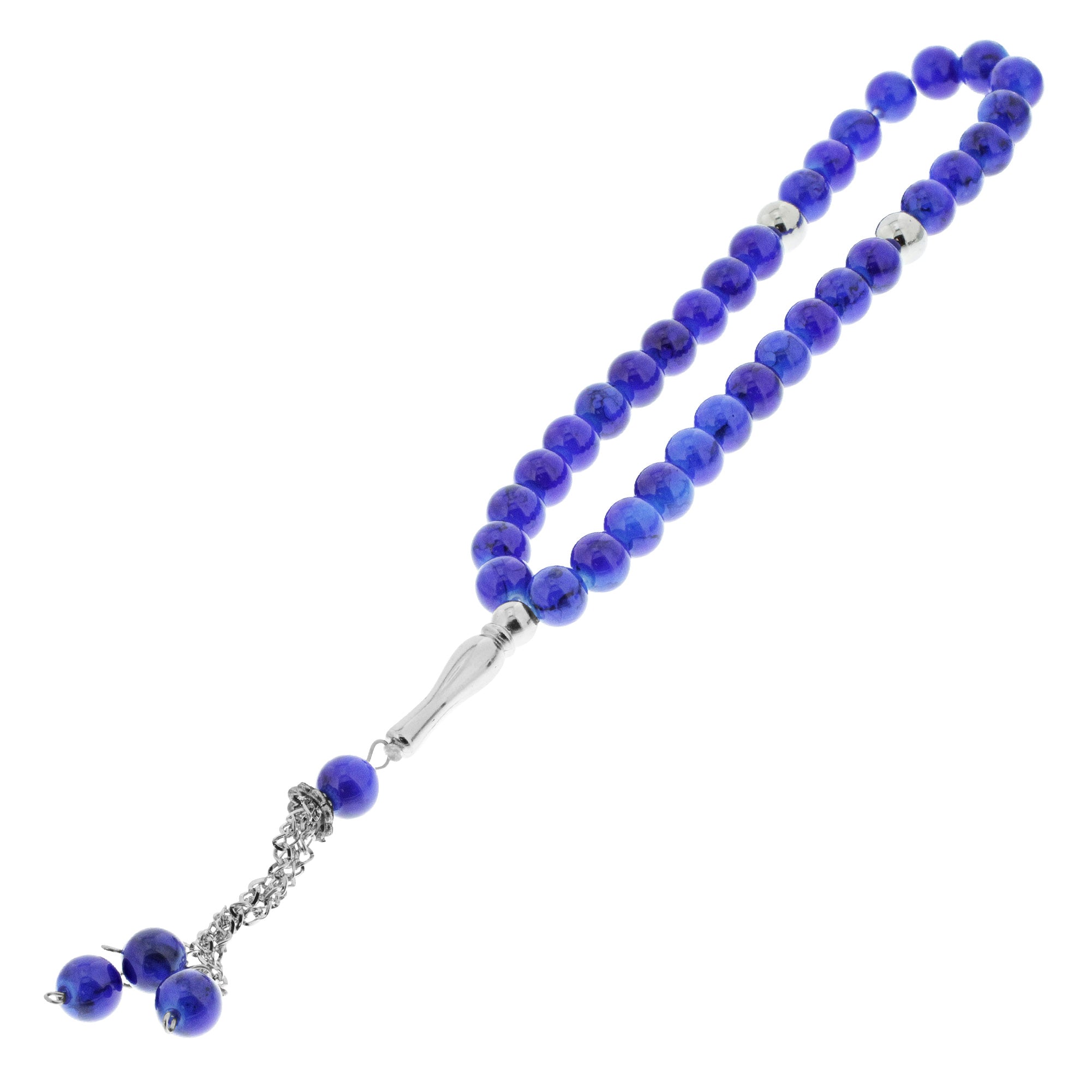 33 Royal Blue Marble Glass Bead Tasbih Rosary Prayer Beads Bracelets With Metal - Hijaz