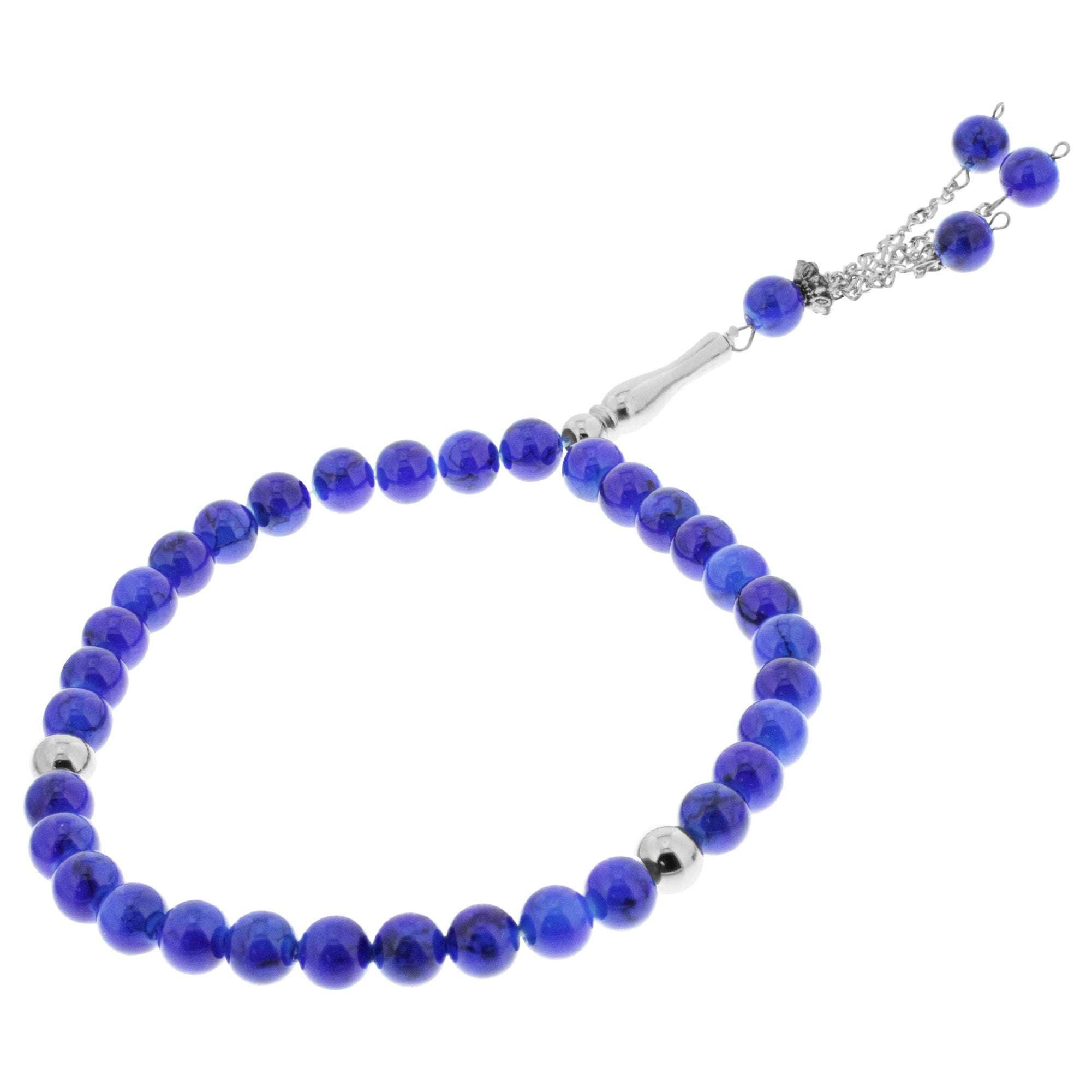 33 Royal Blue Marble Glass Bead Tasbih Rosary Prayer Beads Bracelets With Metal - Hijaz