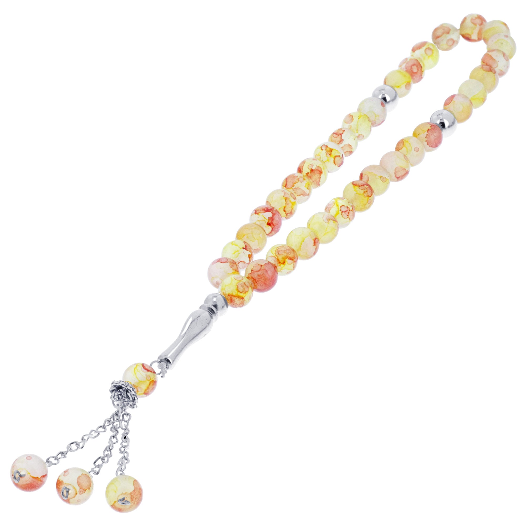 33 Orange Marble Glass Bead Tasbih Rosary Prayer Beads Bracelets With Metal - Hijaz