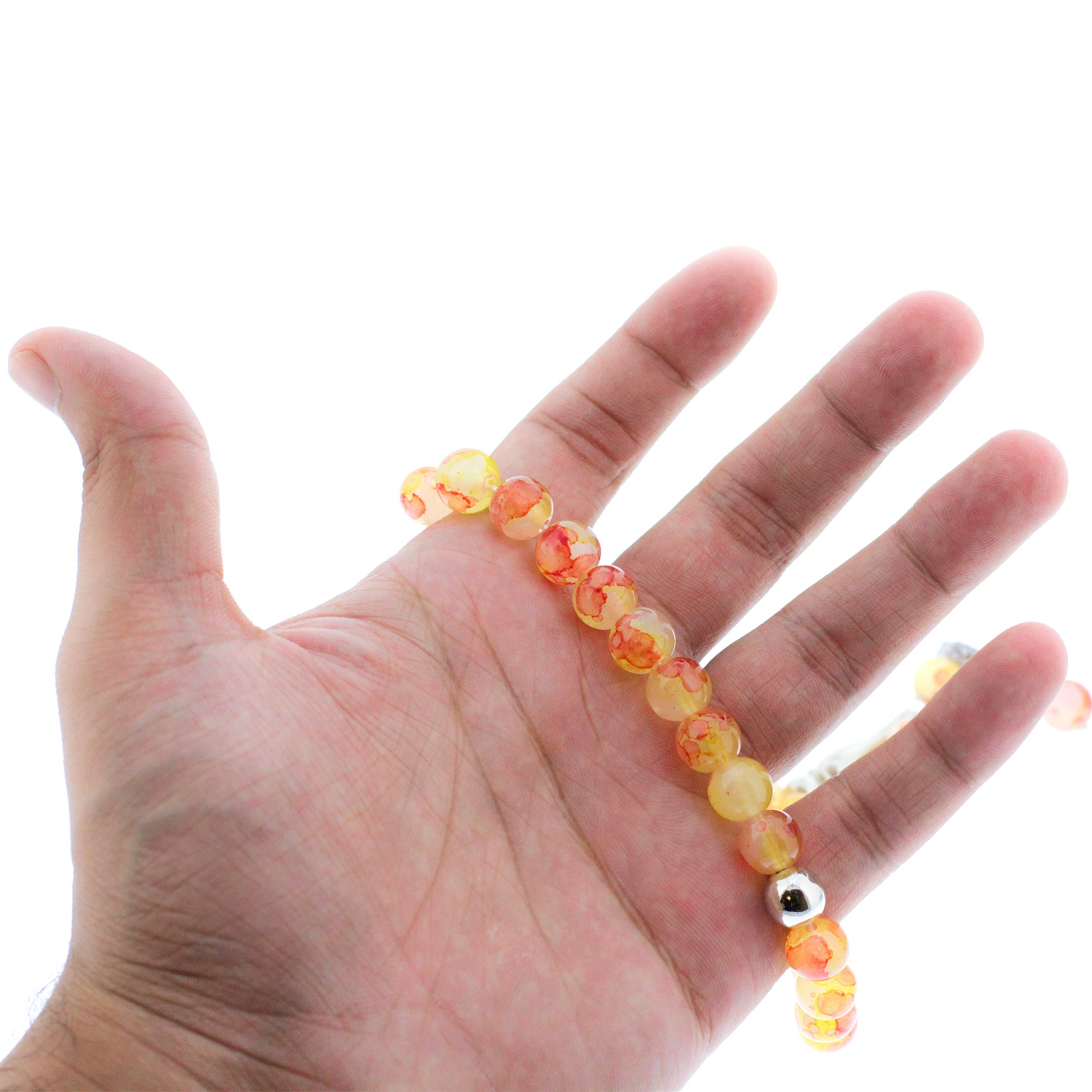 33 Orange Marble Glass Bead Tasbih Rosary Prayer Beads Bracelets With Metal - Hijaz
