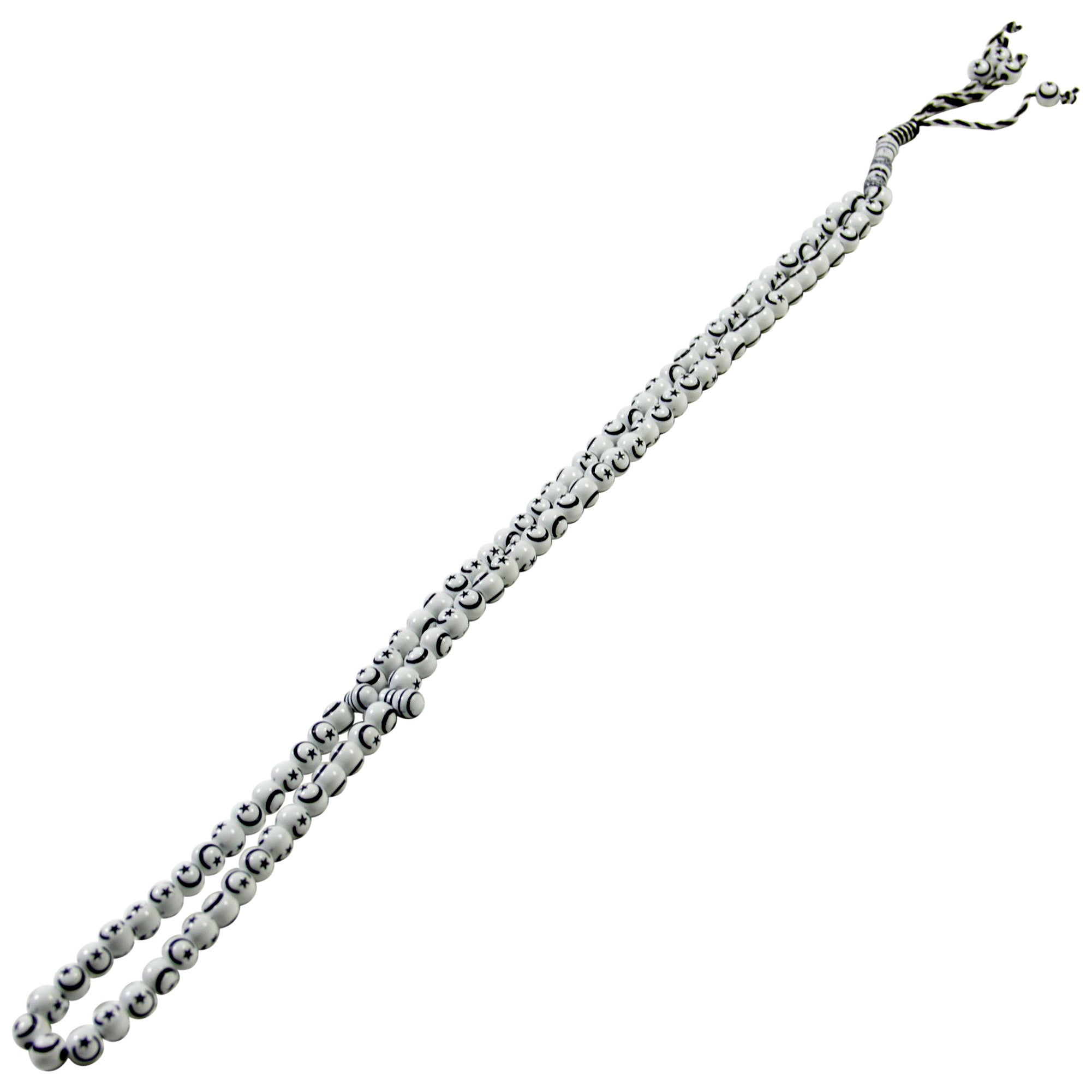 99 Count Large White Crescent Plastic Rosary Prayer Dikr Beads with Sections - Hijaz