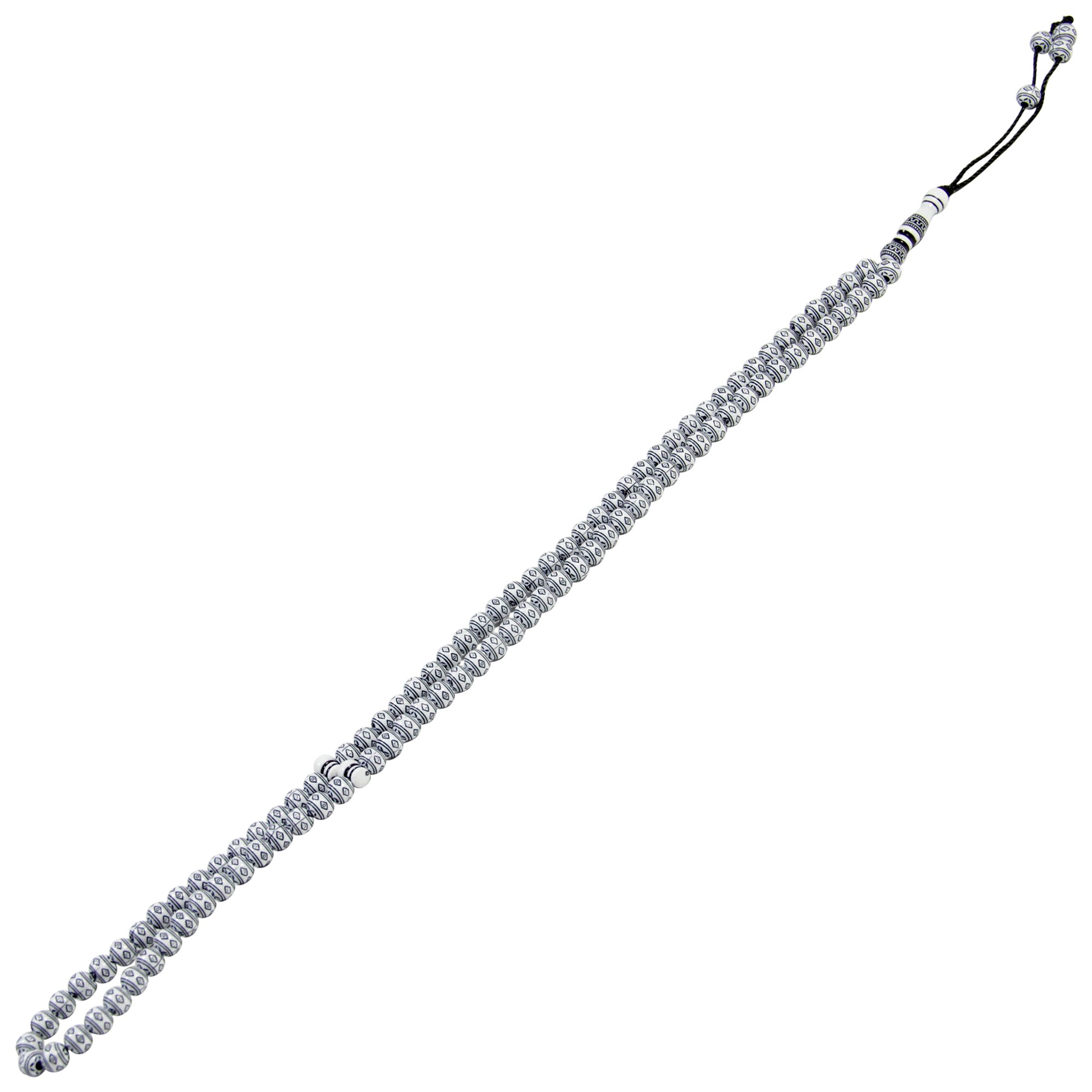 99 Count White Tribal Design Plastic Rosary Prayer Dikr Beads with Sections - Hijaz