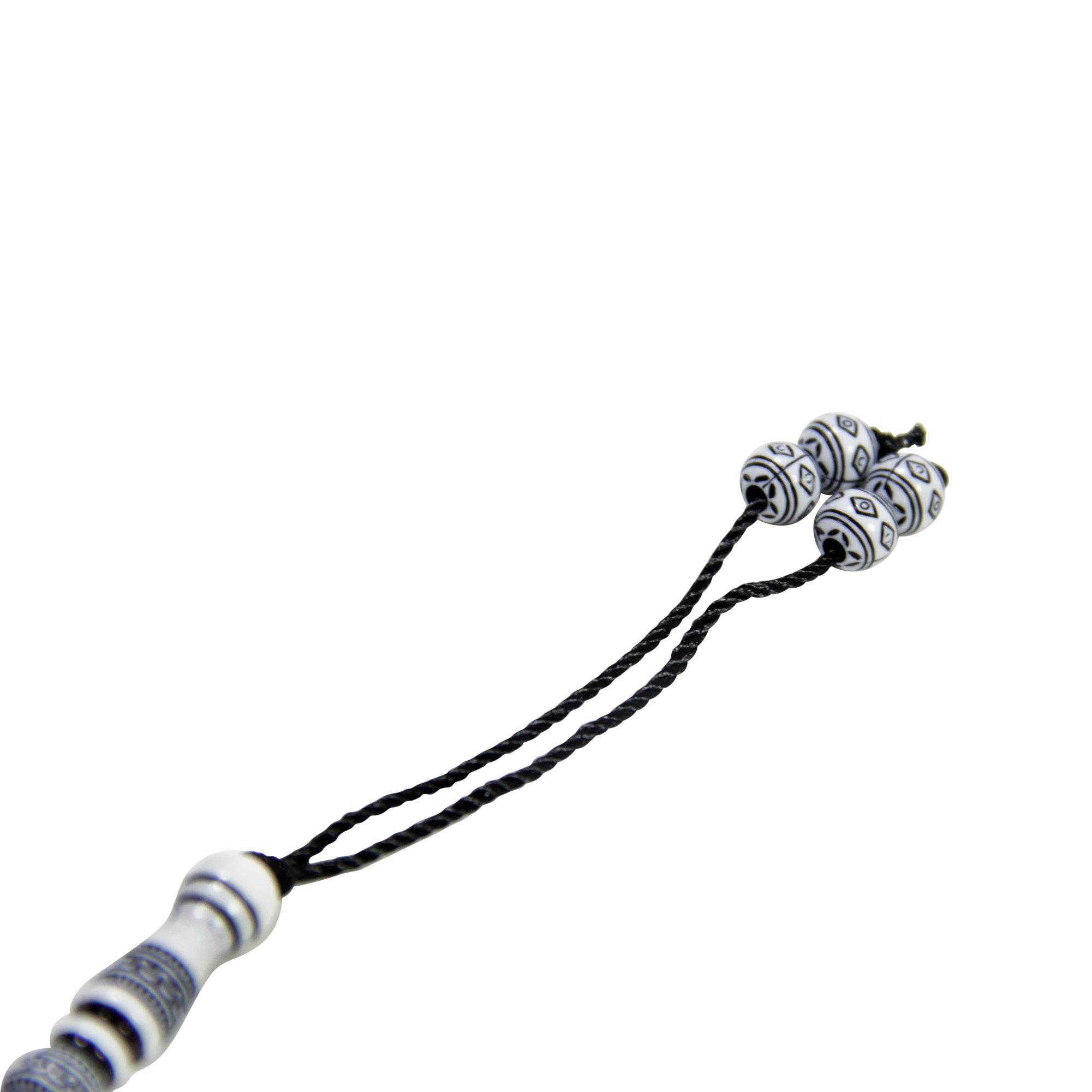99 Count White Tribal Design Plastic Rosary Prayer Dikr Beads with Sections - Hijaz