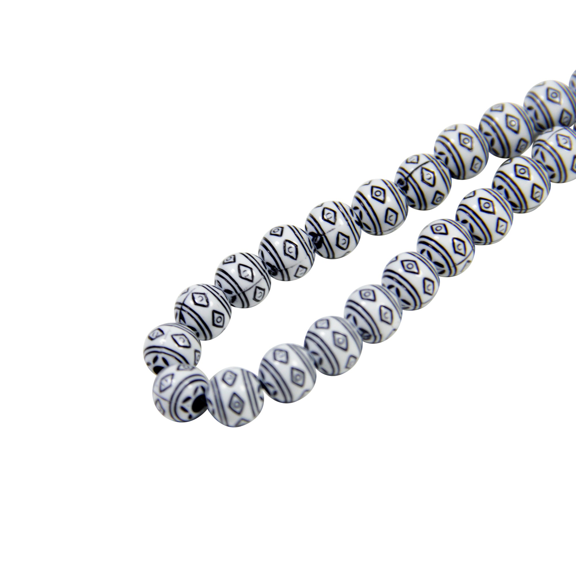 99 Count White Tribal Design Plastic Rosary Prayer Dikr Beads with Sections - Hijaz