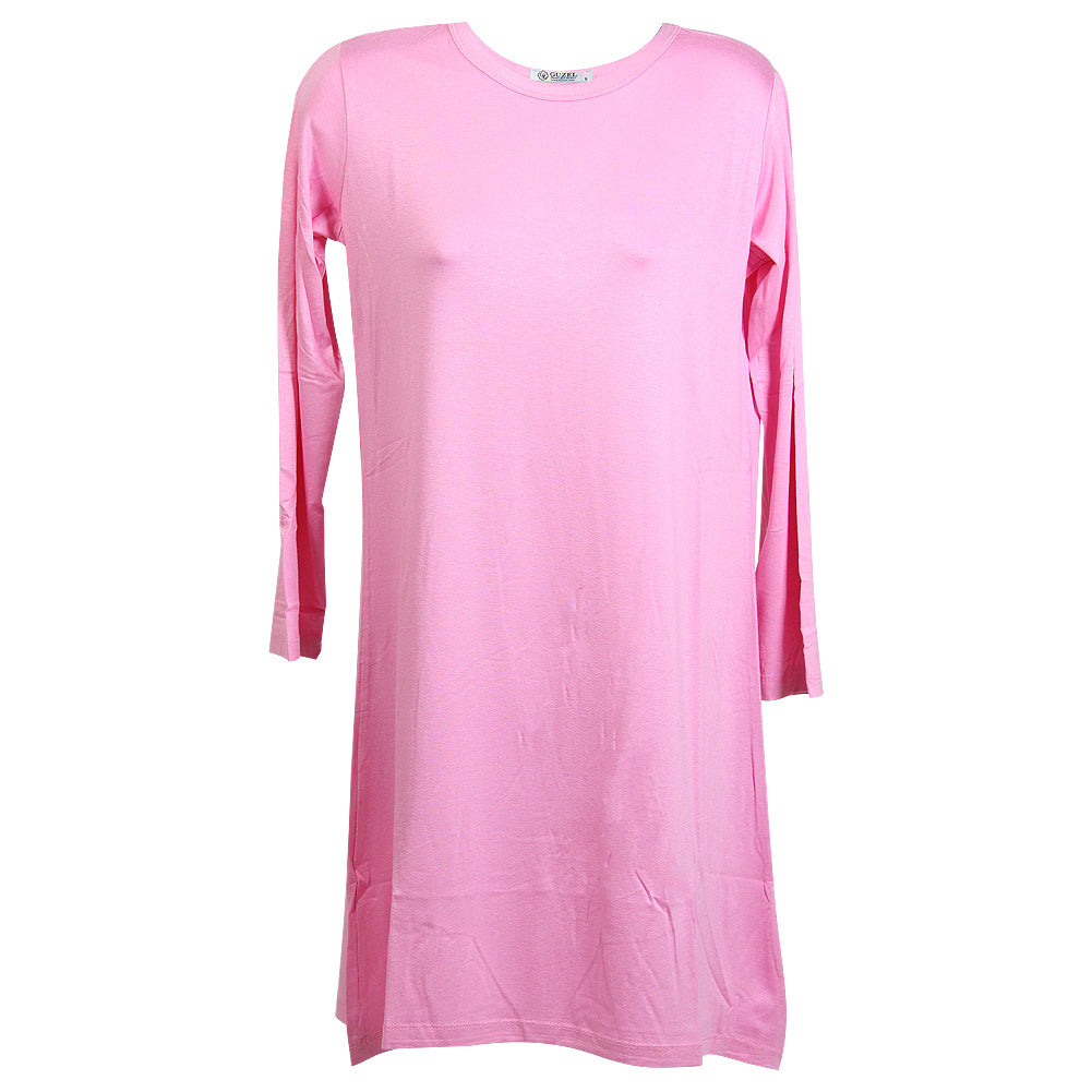 Bubblegum Pink Long Sleeve Women's Short Sleeve Tunic Top T-Shirt - Hijaz