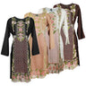 Diamond Embroidered Floral Crest Long Sleeve Collarless Kurti Tunic Top - Hijaz