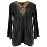 Embroidered Deep Neck Line Women's Black Blouse Kurti Top - Hijaz