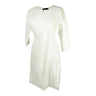 White Women's Long Indian Kurti Tunic Top with White Flower Hand Embroidery - Hijaz