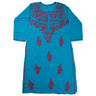 Teal Women's Kurti with Red Embroidery Beach Top - Hijaz