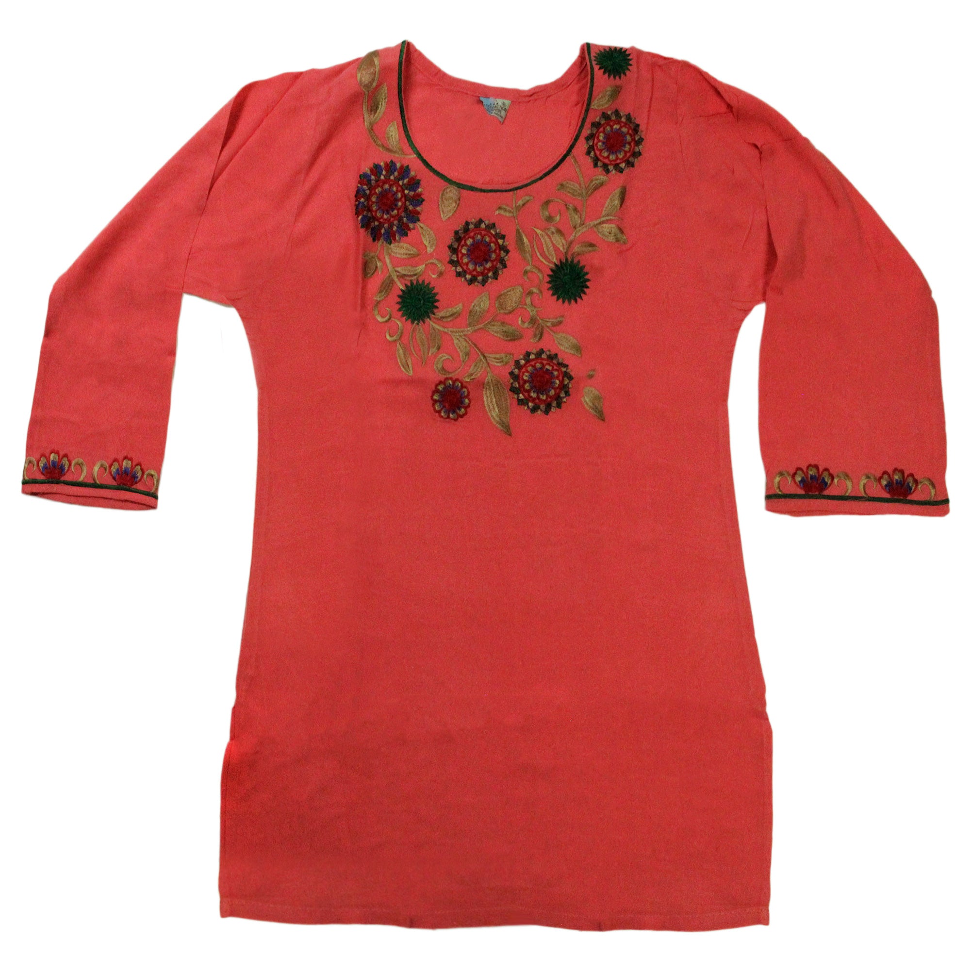 Orange Women's Kurti With Embroidery Beach Top - Hijaz