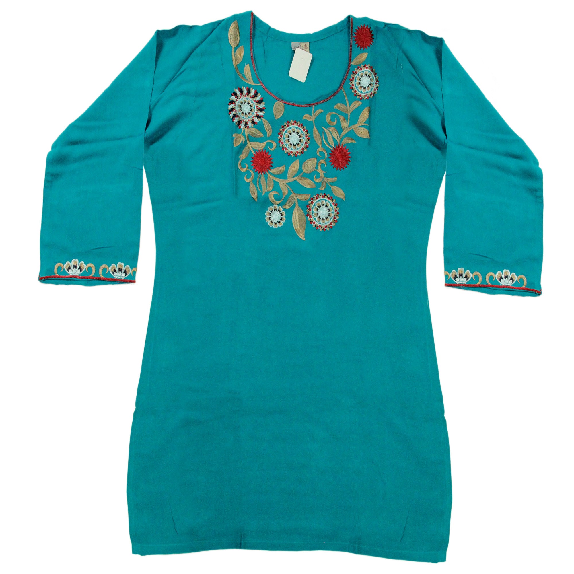 Teal Kurti for Women with Flower Embroidery Beach Top - Hijaz