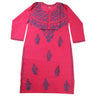 Red Women's Kurti With blue embroidery Beach Top - Hijaz